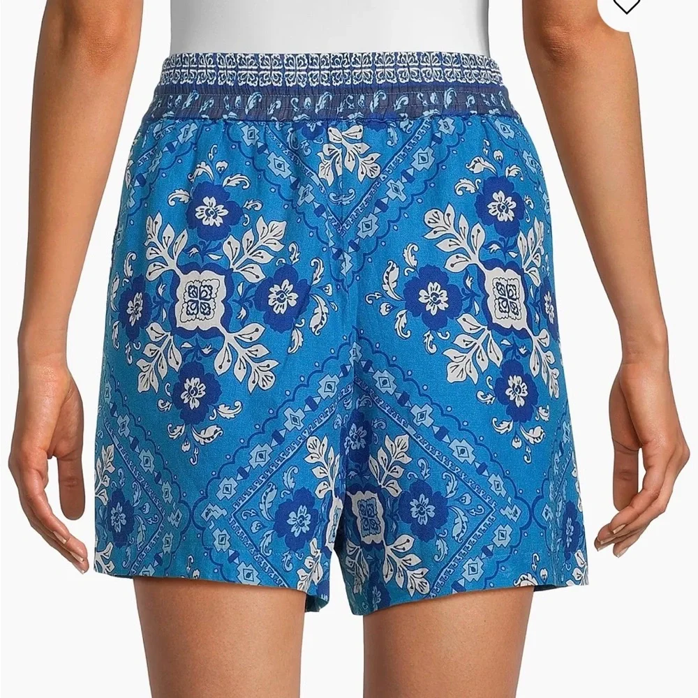 NWT Johnny Was Ciena Shorts Drawstring Blue and White Sz Medium - Picture 4 of 5